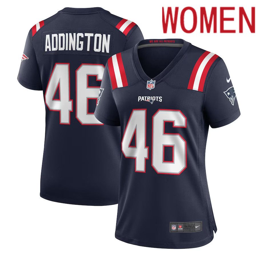 Women New England Patriots #46 Tucker Addington Nike Navy Home Game Player NFL Jersey